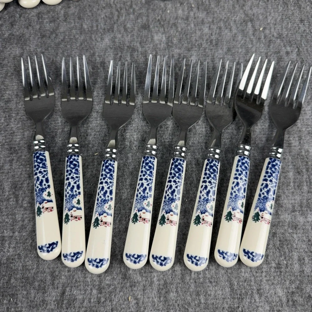 Christmas Snow Flatware Set 40 Piece Service For 8 Ceramic Stainless Handles
